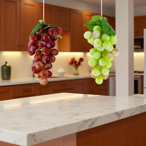 2 Bunches Decorative Artificial Grapes Plastic Hanging Grapes Green and Red Fake Grapes Faux Fruit Centerpieces Props Simulated Fruit Ornaments for Home Kitchen in Saudi Arabia