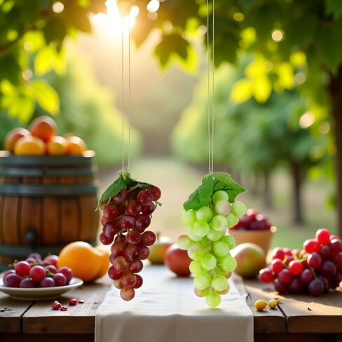 2 Bunches Decorative Artificial Grapes Plastic Hanging Grapes Green and Red Fake Grapes Faux Fruit Centerpieces Props Simulated Fruit Ornaments for Home Kitchen in Saudi Arabia