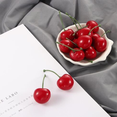 20pcs Red Artificial Cherries, Fake Fruit Decor Simulation Cherry Model Lifelike Fruit Cherry Ornament, Home Kitchen Party Decoration Desk Ornament Photography Prop in Kuwait