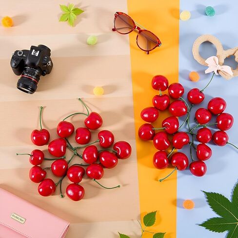 20pcs Red Artificial Cherries, Fake Fruit Decor Simulation Cherry Model Lifelike Fruit Cherry Ornament, Home Kitchen Party Decoration Desk Ornament Photography Prop in Kuwait