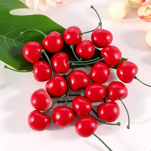 20pcs Red Artificial Cherries, Fake Fruit Decor Simulation Cherry Model Lifelike Fruit Cherry Ornament, Home Kitchen Party Decoration Desk Ornament Photography Prop in Kuwait