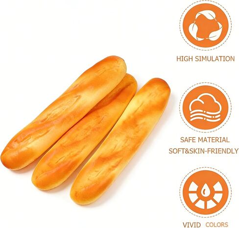 3pcs PU Material Fake Baguette, Artificial French Long Bread Loaf, Fake Bread Loaves for Food Props Display Home Kitchen Bakery Restaurant Decoration in Saudi Arabia