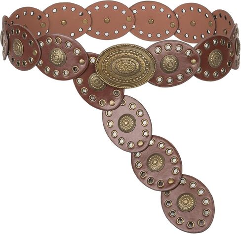 INOGIH Womens Wide Western Cowboy Disc Belt Vintage Cowgirl Concho Leather Belts Boho Style for Jeans Dress Skirt in Saudi Arabia