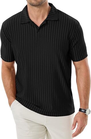 ZKMAN Men's Striped Polo Shirts Short Sleeve Moisture Wicking Dry Fit Stretch Textured Performance Golf Shirt in Kuwait