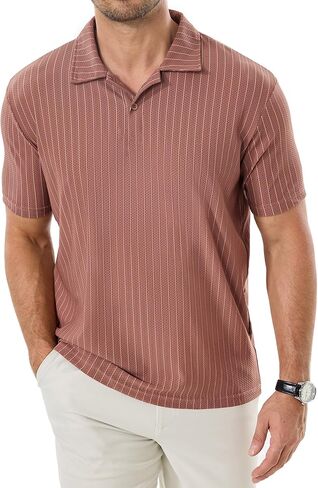 ZKMAN Men's Striped Polo Shirts Short Sleeve Moisture Wicking Dry Fit Stretch Textured Performance Golf Shirt in Kuwait