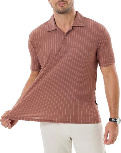 ZKMAN Men's Striped Polo Shirts Short Sleeve Moisture Wicking Dry Fit Stretch Textured Performance Golf Shirt in Kuwait