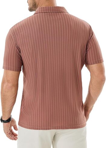 ZKMAN Men's Striped Polo Shirts Short Sleeve Moisture Wicking Dry Fit Stretch Textured Performance Golf Shirt in Kuwait