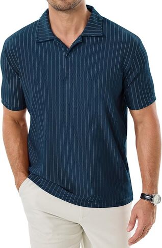 ZKMAN Men's Striped Polo Shirts Short Sleeve Moisture Wicking Dry Fit Stretch Textured Performance Golf Shirt in Kuwait