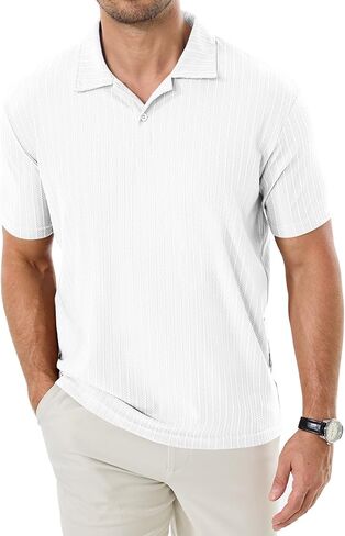 ZKMAN Men's Striped Polo Shirts Short Sleeve Moisture Wicking Dry Fit Stretch Textured Performance Golf Shirt in Kuwait