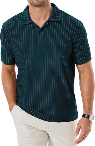 ZKMAN Men's Striped Polo Shirts Short Sleeve Moisture Wicking Dry Fit Stretch Textured Performance Golf Shirt in Kuwait