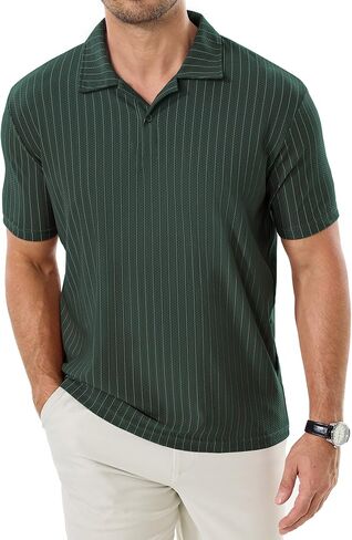 ZKMAN Men's Striped Polo Shirts Short Sleeve Moisture Wicking Dry Fit Stretch Textured Performance Golf Shirt in Kuwait