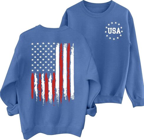 American Flag Sweatshirt for Women USA Sweatshirts 4th of July Patriotic Long Sleeve Pullover Tops in Kuwait