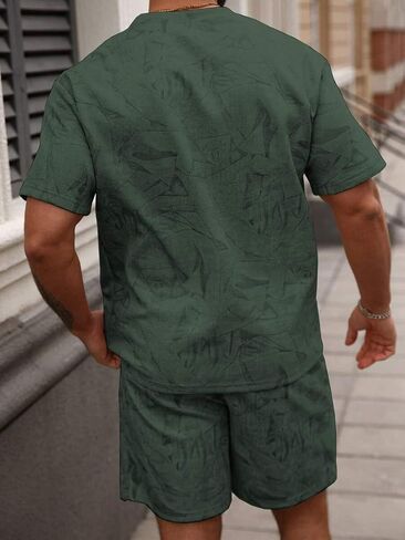 Men's 2 Piece Workout Outfits Short Sleeve Crew Neck T-Shirt Drawstring Shorts Sets Summer Casual Tracksuit in Kuwait