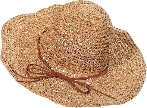 Beach Sun Hats for Women - Floppy Wide Straw Hats for Women - Summer Womens Straw Bucket Hat Foldable Packable Roll up Cap for Summer Travel Khaki in Kuwait