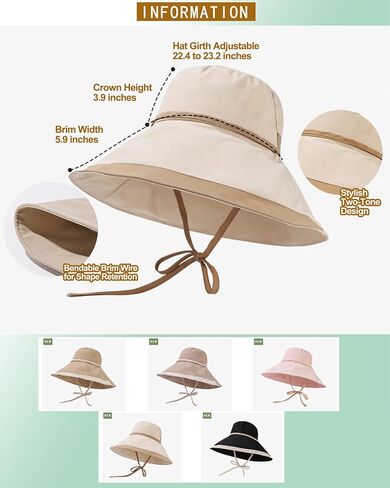 Women Wide Brim Sun Hats UPF50+ UV-Protection Packable Wired-Edge Summer Travel Beach Hat Fashion Garden Bucket Hat in Kuwait