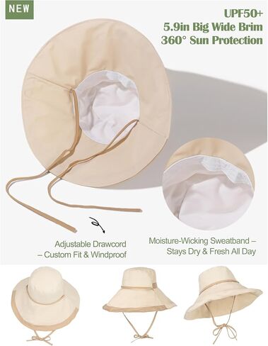 Women Wide Brim Sun Hats UPF50+ UV-Protection Packable Wired-Edge Summer Travel Beach Hat Fashion Garden Bucket Hat in Kuwait