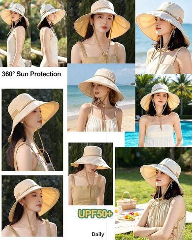 Women Wide Brim Sun Hats UPF50+ UV-Protection Packable Wired-Edge Summer Travel Beach Hat Fashion Garden Bucket Hat in Kuwait