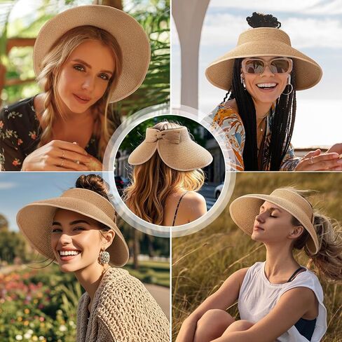 Sun Visors Hats for Women, Fashionable Straw Beach Hat with Wide Brim, Sun Hat UPF 50+ UV Protection in Saudi Arabia
