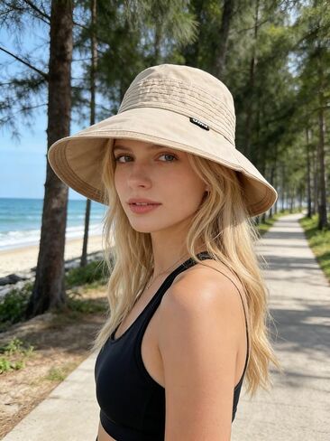 Womens Sun Hat Outdoor UV Protection Wide Brim Fishing Hat Foldable Beach Bucket Hat in Kuwait