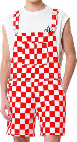 Shorts Overalls for Men Work Jumpsuits Stretchy Romper Checkered Bibs Coveralls Plaid Overol Para Hombre in Saudi Arabia