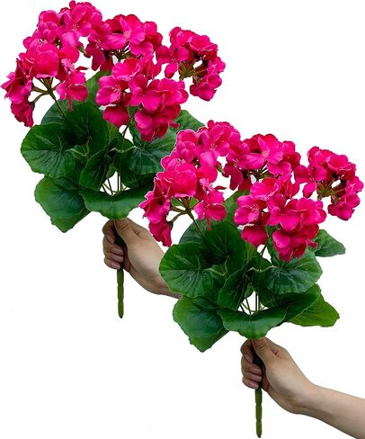 18'' Artificial Geraniums Silk Flowers Plants Realistic for Home Outdoor Decor Garden (2, Ruby Red) in Saudi Arabia
