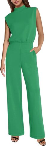 SENSERISE Womens Jumpsuits Dressy Casual One Piece Outfits Sleeveless Mock Neck Wide Leg Pants with Zipper & Pockets in Kuwait
