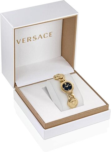 Versace Stud Icon Women's Watch, 26mm IP Yellow Gold Case, Black Sunray Dial, Gold Tone Bracelet, Swiss Quartz Movement, Jewelry Clasp, 3 ATM Water Resistant in Kuwait