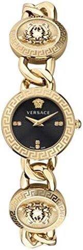 Versace Stud Icon Women's Watch, 26mm IP Yellow Gold Case, Black Sunray Dial, Gold Tone Bracelet, Swiss Quartz Movement, Jewelry Clasp, 3 ATM Water Resistant in Kuwait