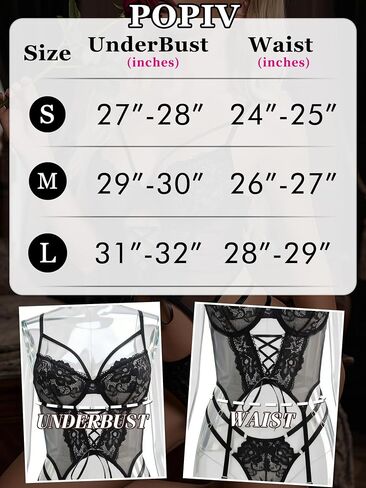 POPIV Sexy Lingerie for Women,Floral Strappy Lingerie Set Lace Bodysuit Garter Belt and Thigh Highs Sets(No Stocking) in Saudi Arabia