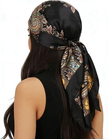 Women Head-Scarf Silk-Feeling-Scarf Hair Scarf Boho-Print Bandanas 35 Inches Square in Kuwait
