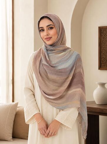 Ombre Hijab Scarf for Women Soft Crinkle Rayon Breathable Head Wrap Shawl Gradient Multi Color Fashion Scarf in Saudi Arabia