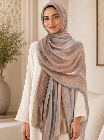 Ombre Hijab Scarf for Women Soft Crinkle Rayon Breathable Head Wrap Shawl Gradient Multi Color Fashion Scarf in Saudi Arabia