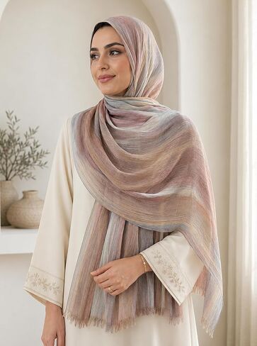 Ombre Hijab Scarf for Women Soft Crinkle Rayon Breathable Head Wrap Shawl Gradient Multi Color Fashion Scarf in Saudi Arabia