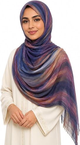 Ombre Hijab Scarf for Women Soft Crinkle Rayon Breathable Head Wrap Shawl Gradient Multi Color Fashion Scarf in Saudi Arabia