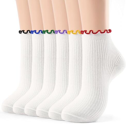 Jeasona 6 Pairs Ruffle Socks Women, Cute Ankle Preppy Stuff Socks with 6 Colorful Trims, Breathable Cotton Ankle Frilly Sock Preppy Outfits Women, Soft Short Dress Cutecore Aesthetic Sock Gifts in Kuwait