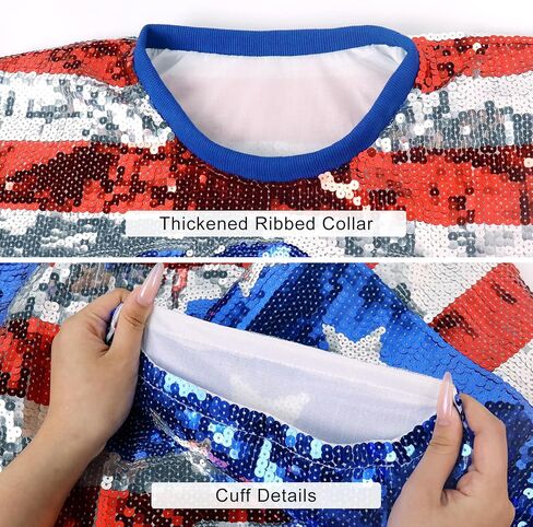 American Flag Star Striped Sparkly Sequin Long T-Shirt for Men Women Loose Mini Dress for Patriotic Casual Costume Party One Size in Saudi Arabia