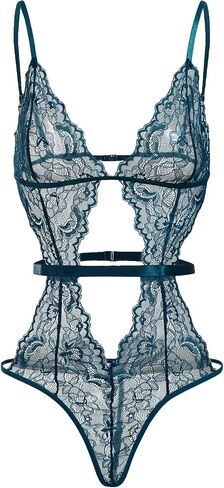 RoseSeek Women's Lace Mesh Floral Bodysuit Cut Out Backless Body Suit Lingerie Outfits in Kuwait