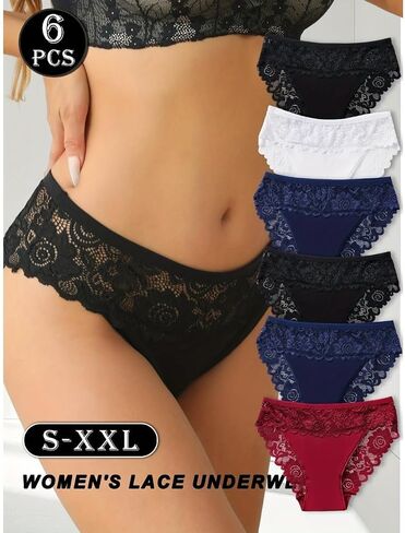 3 Pack Womens Cotton Underwear Mid Rise Briefs with Floral Contrast Lace Soft Elegant Panty Set in Kuwait