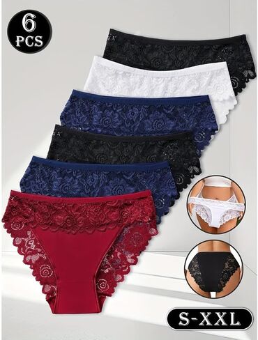 3 Pack Womens Cotton Underwear Mid Rise Briefs with Floral Contrast Lace Soft Elegant Panty Set in Kuwait