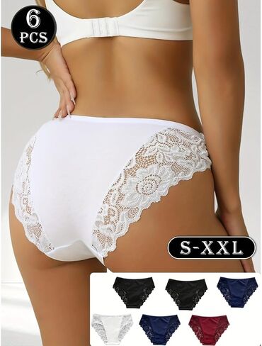3 Pack Womens Cotton Underwear Mid Rise Briefs with Floral Contrast Lace Soft Elegant Panty Set in Kuwait