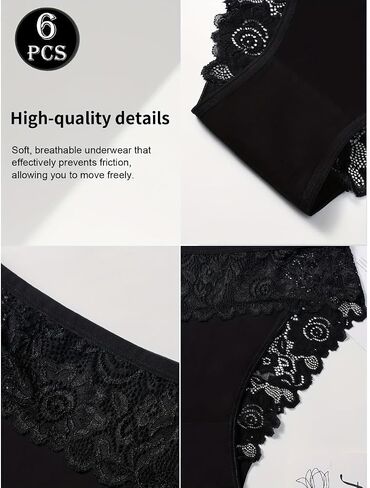 3 Pack Womens Cotton Underwear Mid Rise Briefs with Floral Contrast Lace Soft Elegant Panty Set in Kuwait