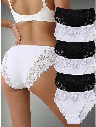 3 Pack Womens Cotton Underwear Mid Rise Briefs with Floral Contrast Lace Soft Elegant Panty Set in Kuwait