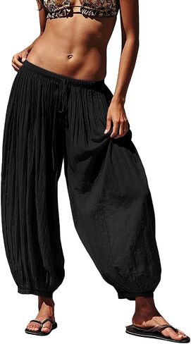 Senllen Women Linen Blend Baggy Pants Elastic Waist Lightweight Breathable 2026 Summer Casual Boho Beach Vacation Harem Pants in Kuwait