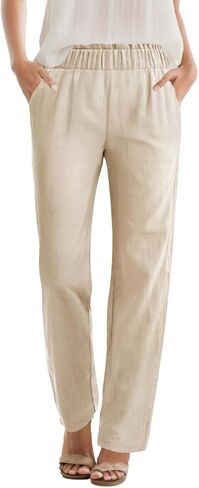 SEMARO Womens Casual High Waisted Linen Feel Pants Tapered Vacation Lounge Pants Trousers with Pockets in Saudi Arabia