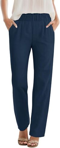 SEMARO Womens Casual High Waisted Linen Feel Pants Tapered Vacation Lounge Pants Trousers with Pockets in Saudi Arabia