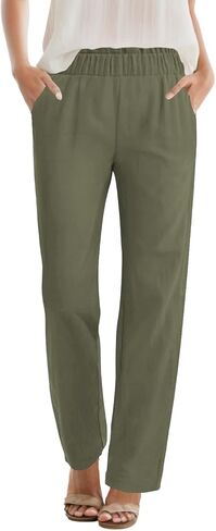 SEMARO Womens Casual High Waisted Linen Feel Pants Tapered Vacation Lounge Pants Trousers with Pockets in Saudi Arabia