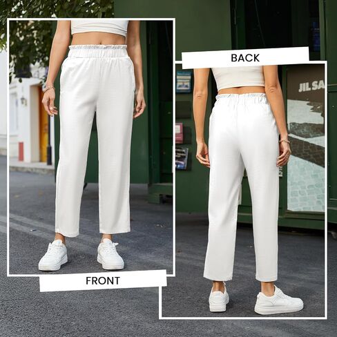 SEMARO Womens Casual High Waisted Linen Feel Pants Tapered Vacation Lounge Pants Trousers with Pockets in Saudi Arabia