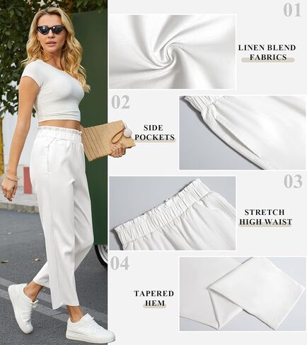 SEMARO Womens Casual High Waisted Linen Feel Pants Tapered Vacation Lounge Pants Trousers with Pockets in Saudi Arabia