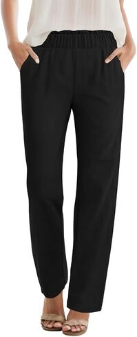 SEMARO Womens Casual High Waisted Linen Feel Pants Tapered Vacation Lounge Pants Trousers with Pockets in Saudi Arabia