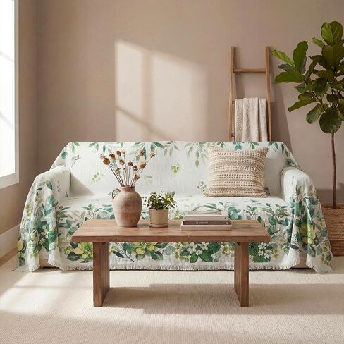 Horaldaily Spring Summer Waffle Couch Sofa Slip Cover, Eucalyptus Floral Non Slip Washable Couch Sofa Cover for 2 Cushion Pet Friendly, Sectional L Shape Covers for Dogs, Kids,71"x118" in Kuwait